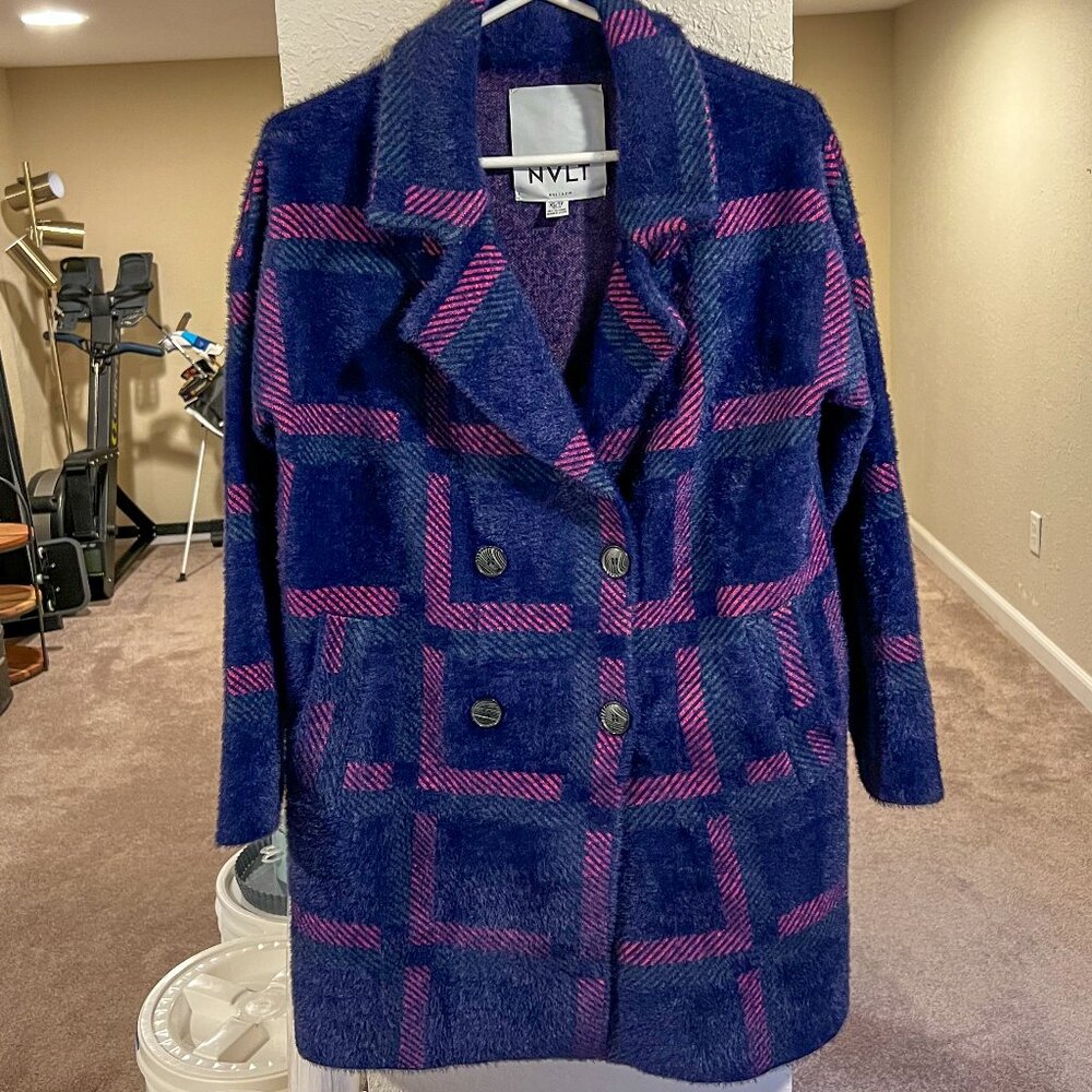 Anthropologie x NVLT Eyelash Blue Plaid Coat XS
